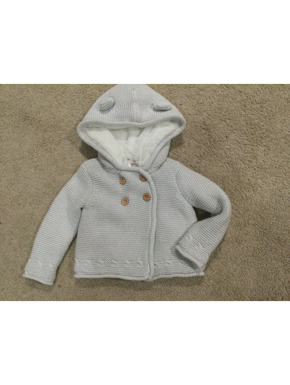 Max Studio Girls 2T Gray Hooded Coat Jacket Cape Faux Fur Sherpa Lining Button